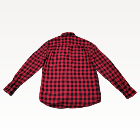 Faded Glory Unisex S/CH (34-36) Flannel Shirt Red Black Plaid Button Up - Picture 2 of 4